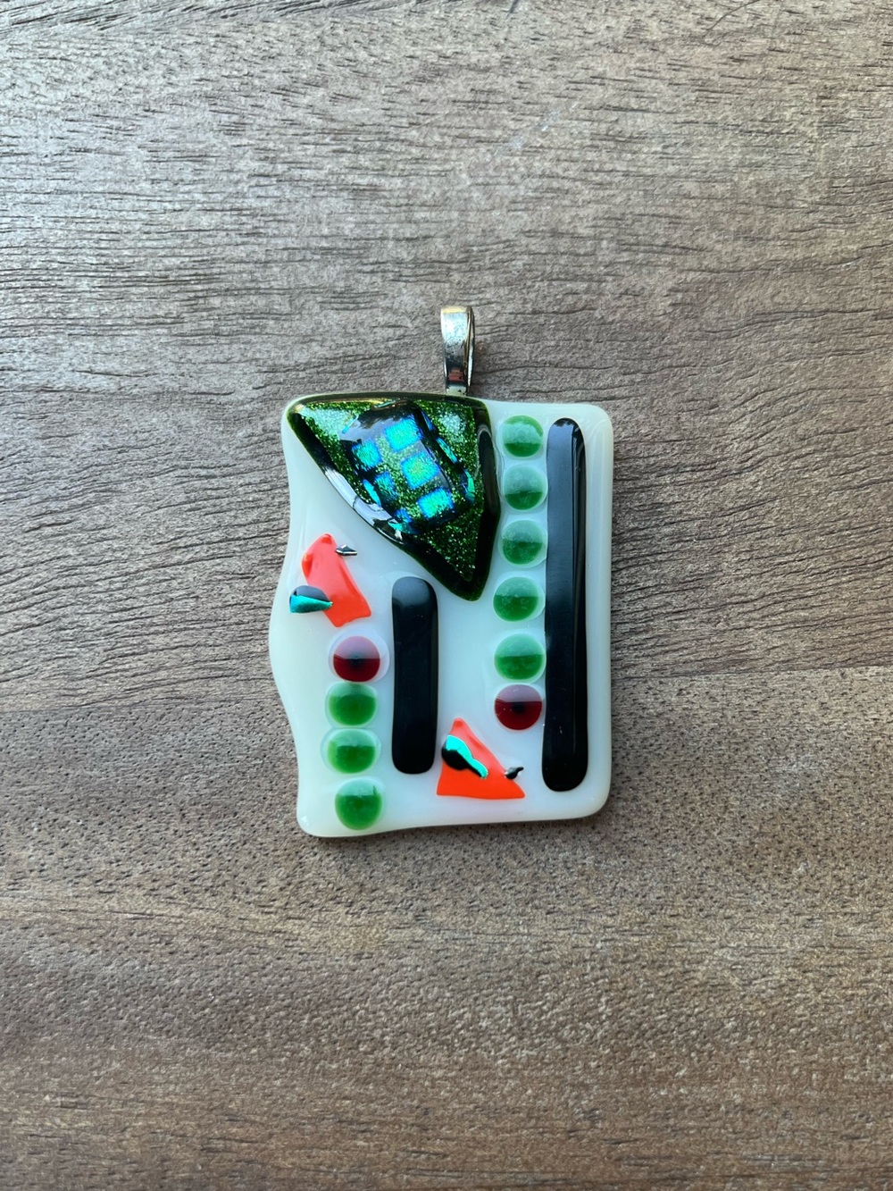 Abstract Fused Glass Pendant – Vibrant Dichroic Geometric Recycled Art Glass